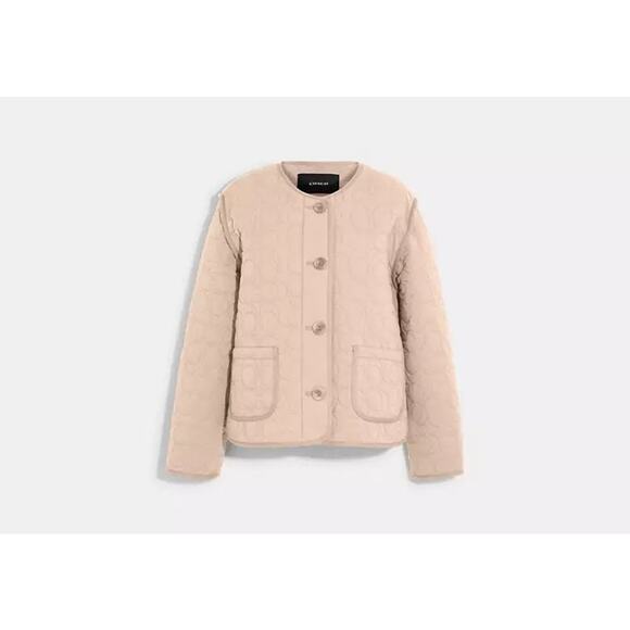 Coach Signature Quilted Jacket NWT Womens Medium Pale Pink Cotton - Picture 1 of 7